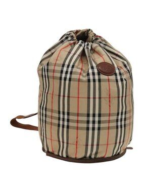 Authentic Burberrys Nova Check Shoulder Bag Nylon Beige Gold